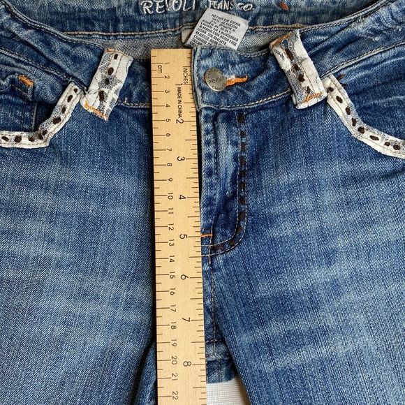 Revolt Jeans Blue Washed Denim Embellished Pockets and Trim Jeans - Picture 11 of 13